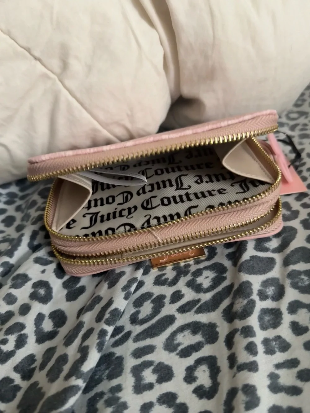 Juicy Couture Blush Pink Zip-Around Compact Wallet with Gold Hardware